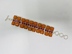 Vintage Artisan 925 Sterling Silver Semi-Precious Stone Bracelet 1970s