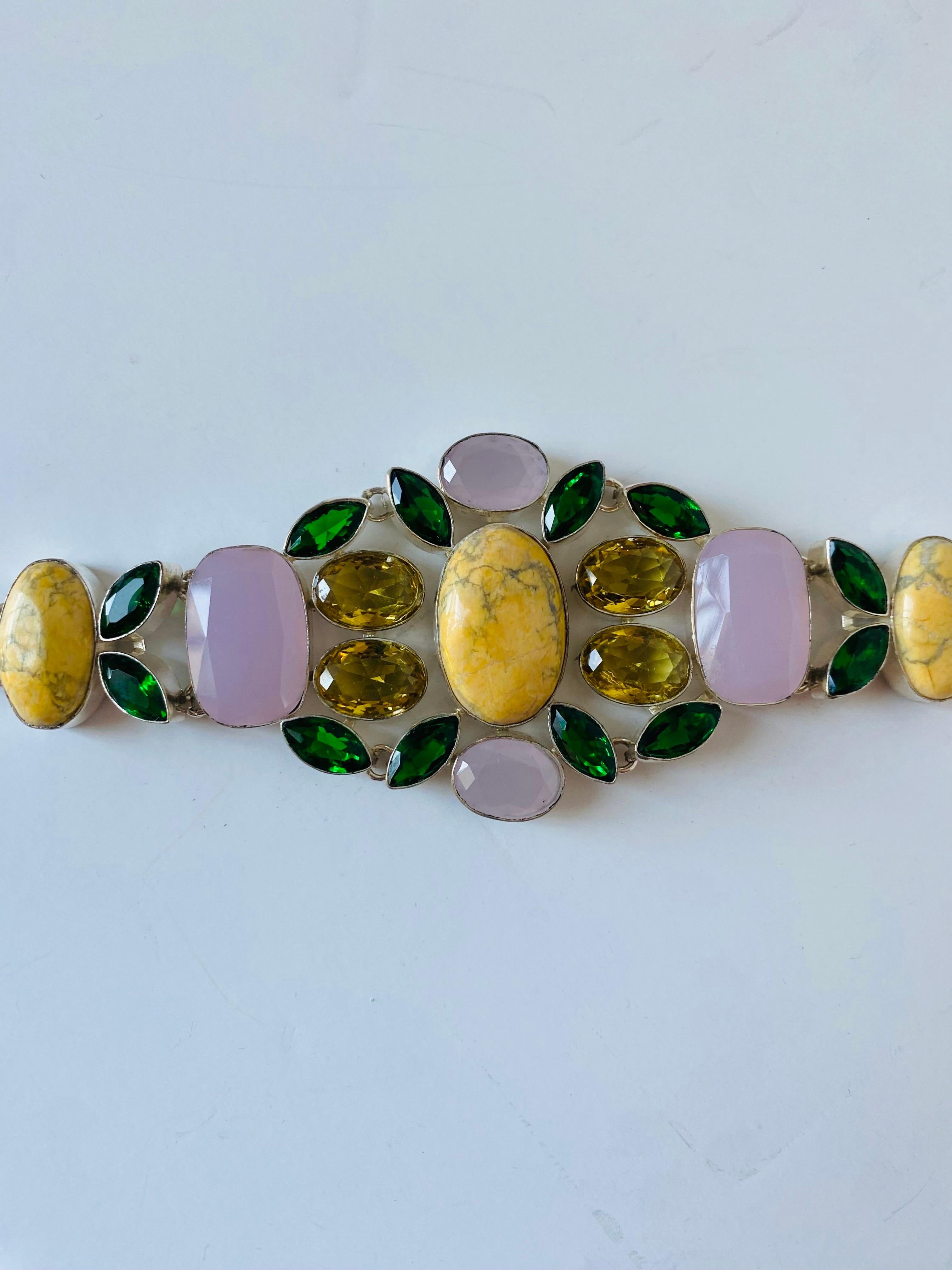 Fatto a mano Bracciale artigianale vintage in argento 925 con pietre semipreziose 1970s in vendita