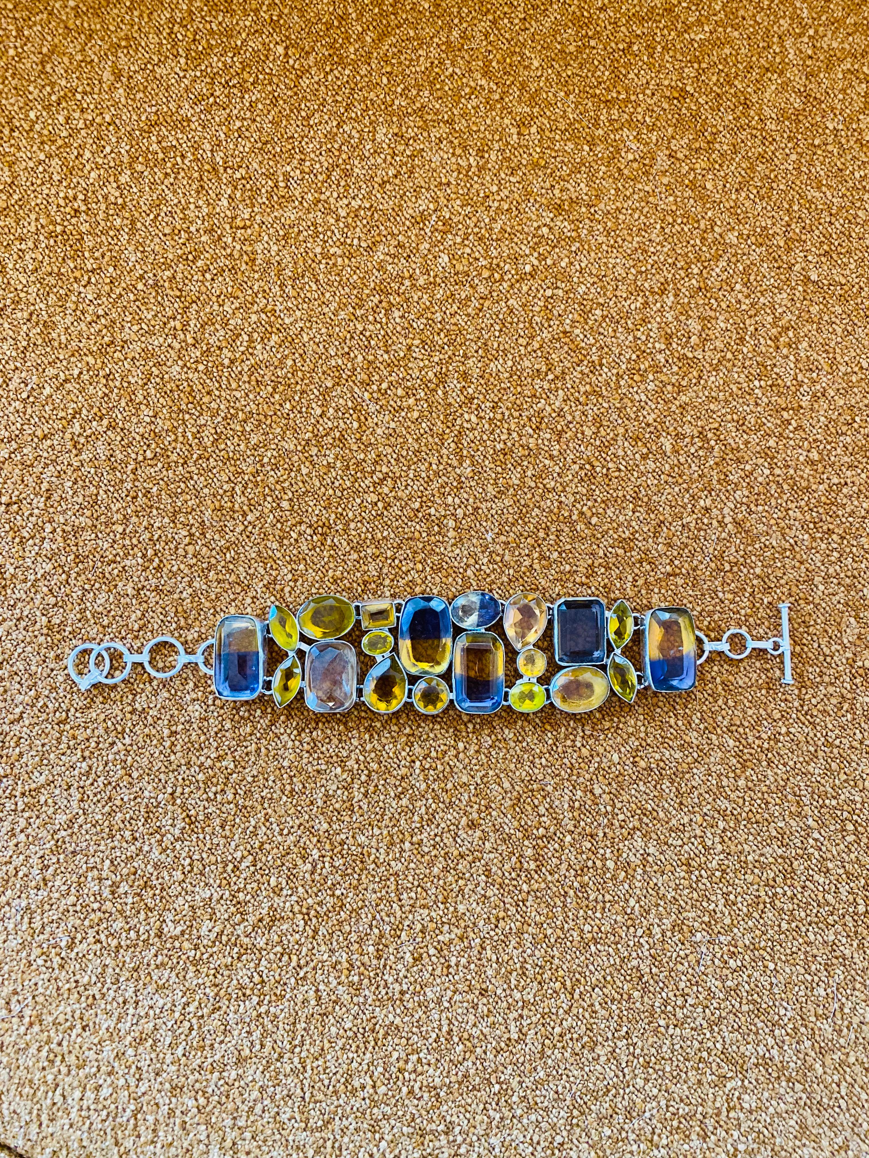 Pulsera vintage artesana de plata de ley 925 con piedras semipreciosas Años 70 Hecho a mano en venta