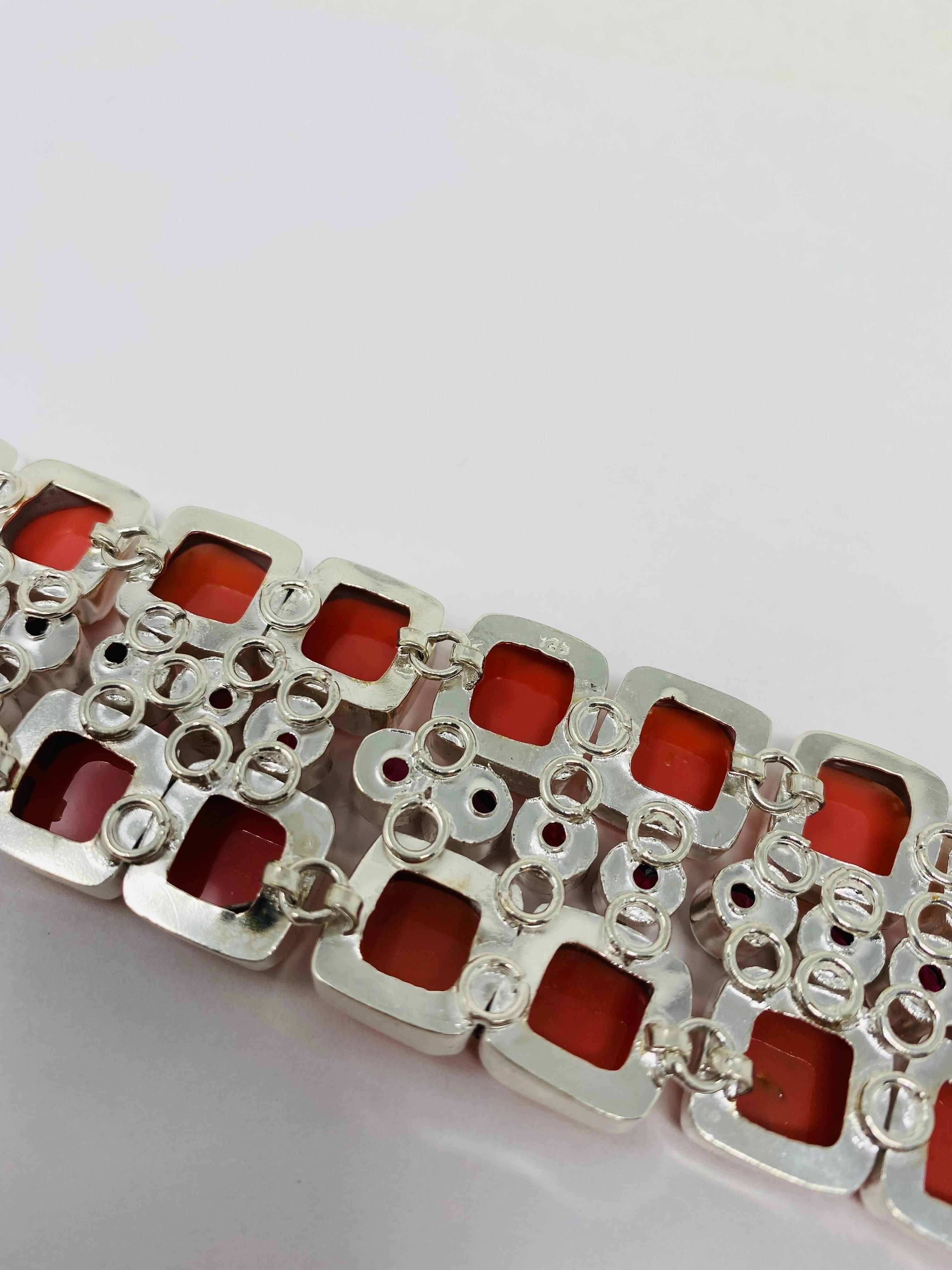 Vintage Artisan 925 Sterling Silver Semi-Precious Stone Bracelet 1970 Bon état - En vente à San Diego, CA