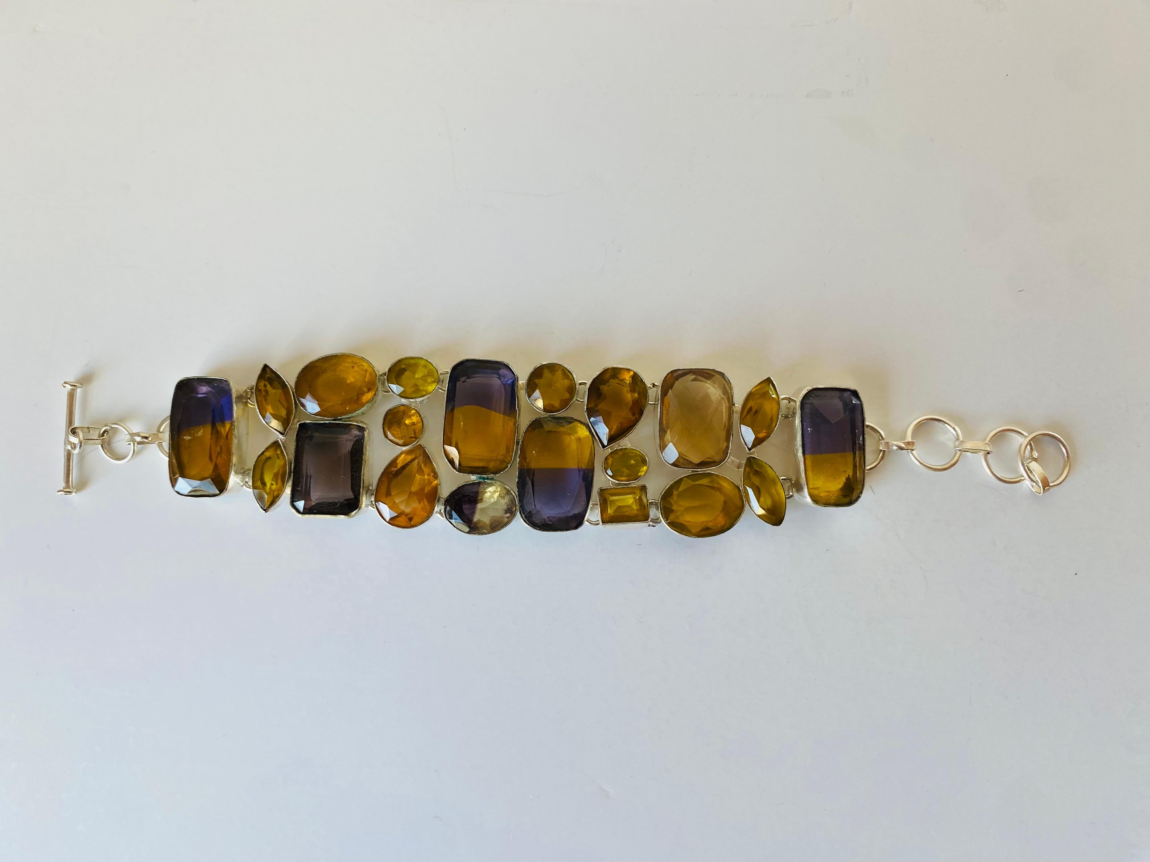 Pulsera vintage artesana de plata de ley 925 con piedras semipreciosas Años 70 en Bueno estado para la venta en San Diego, CA