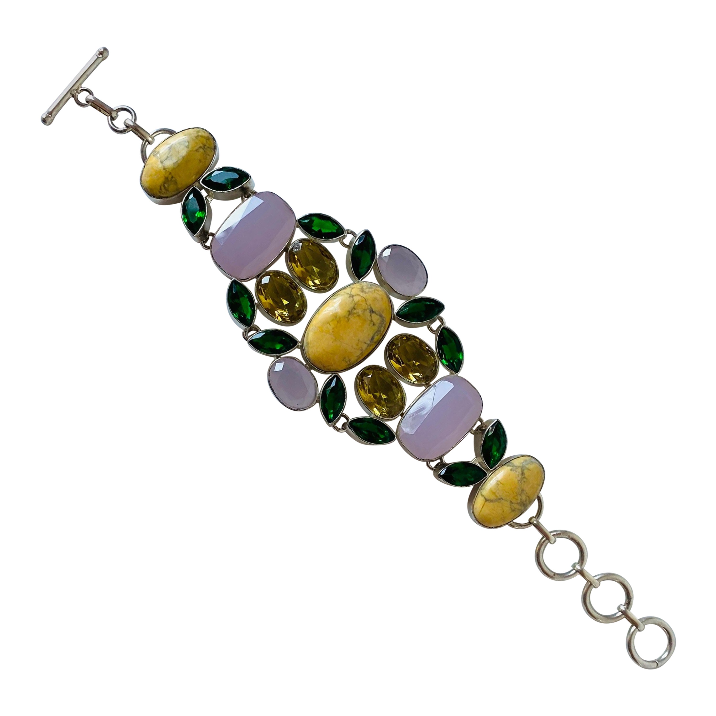 Bracciale artigianale vintage in argento 925 con pietre semipreziose 1970s in vendita