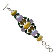 Bracciale artigianale vintage in argento 925 con pietre semipreziose 1970s