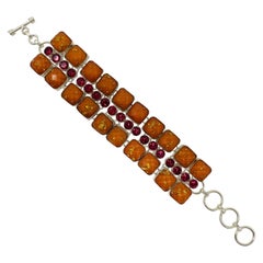 Vintage Artisan 925 Sterling Silver Semi-Precious Stone Bracelet 1970