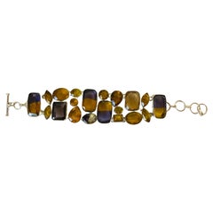 Pulsera vintage artesana de plata de ley 925 con piedras semipreciosas Años 70