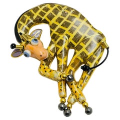 Vintage artisan hand made ceramic giraffe designer brooch