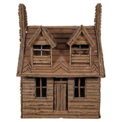 Vintage Artisan Handmade Rustic Adirondack Folk Art Model Log Cabin Cottage 23"
