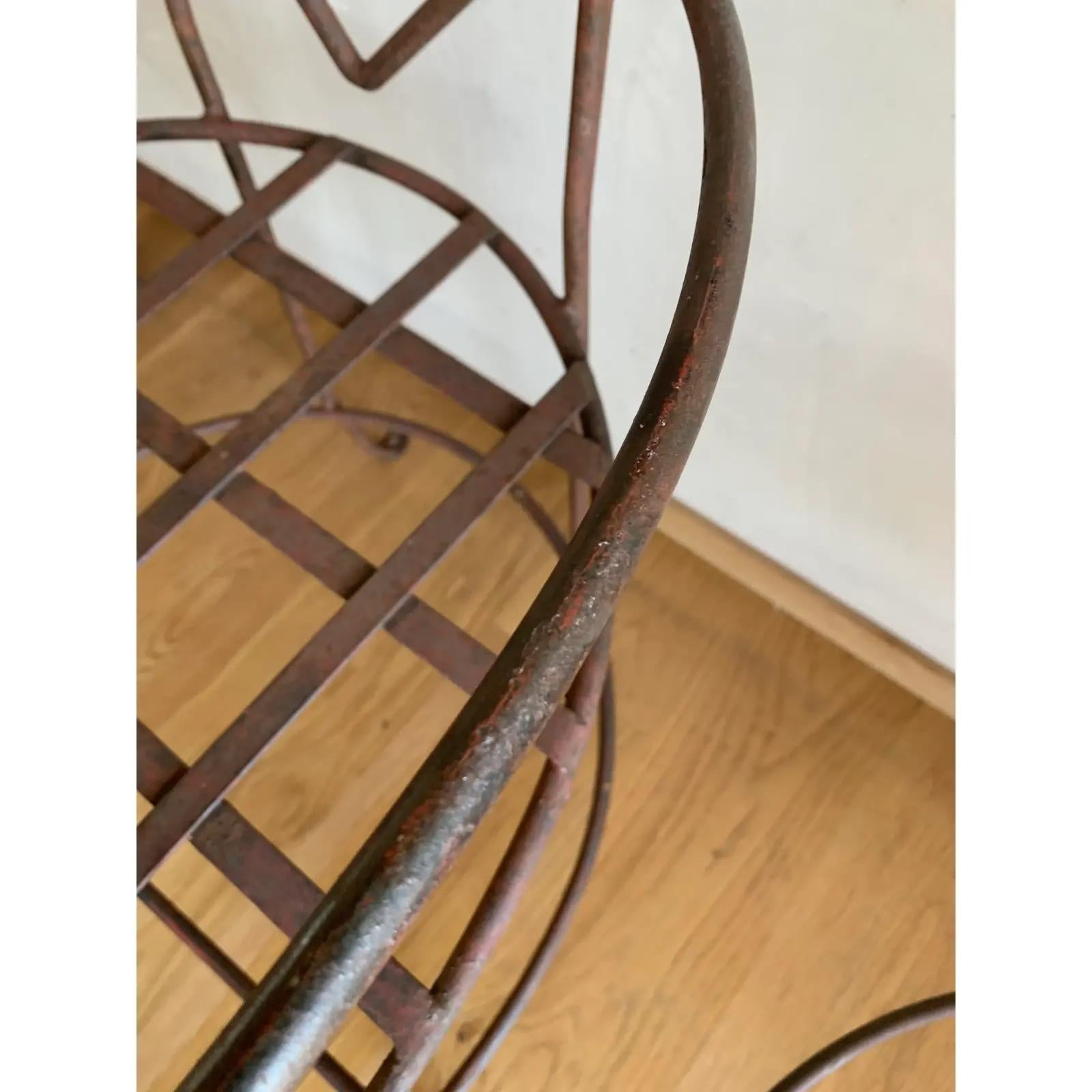 Vintage Artisan Iron Geometric Sculptural Frank Lloyd Wright Style Armchairs-4 1