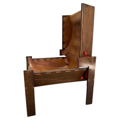 Vintage Artisan Plywood and Leather Shelter Chair