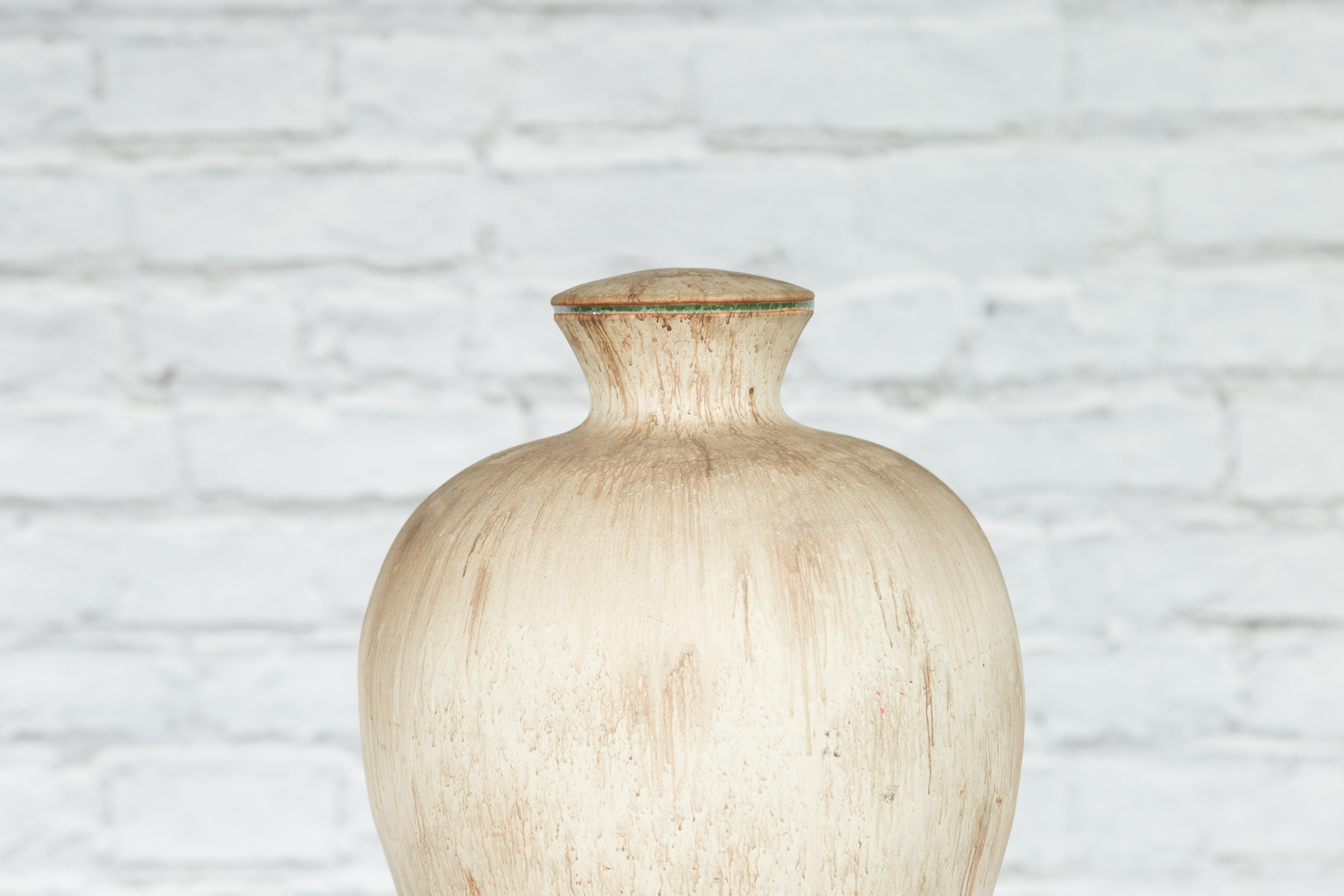 Thai Vintage Artisan Prem Collection Ceramic Vase Pre Drilled To be Made into a Lamp For Sale