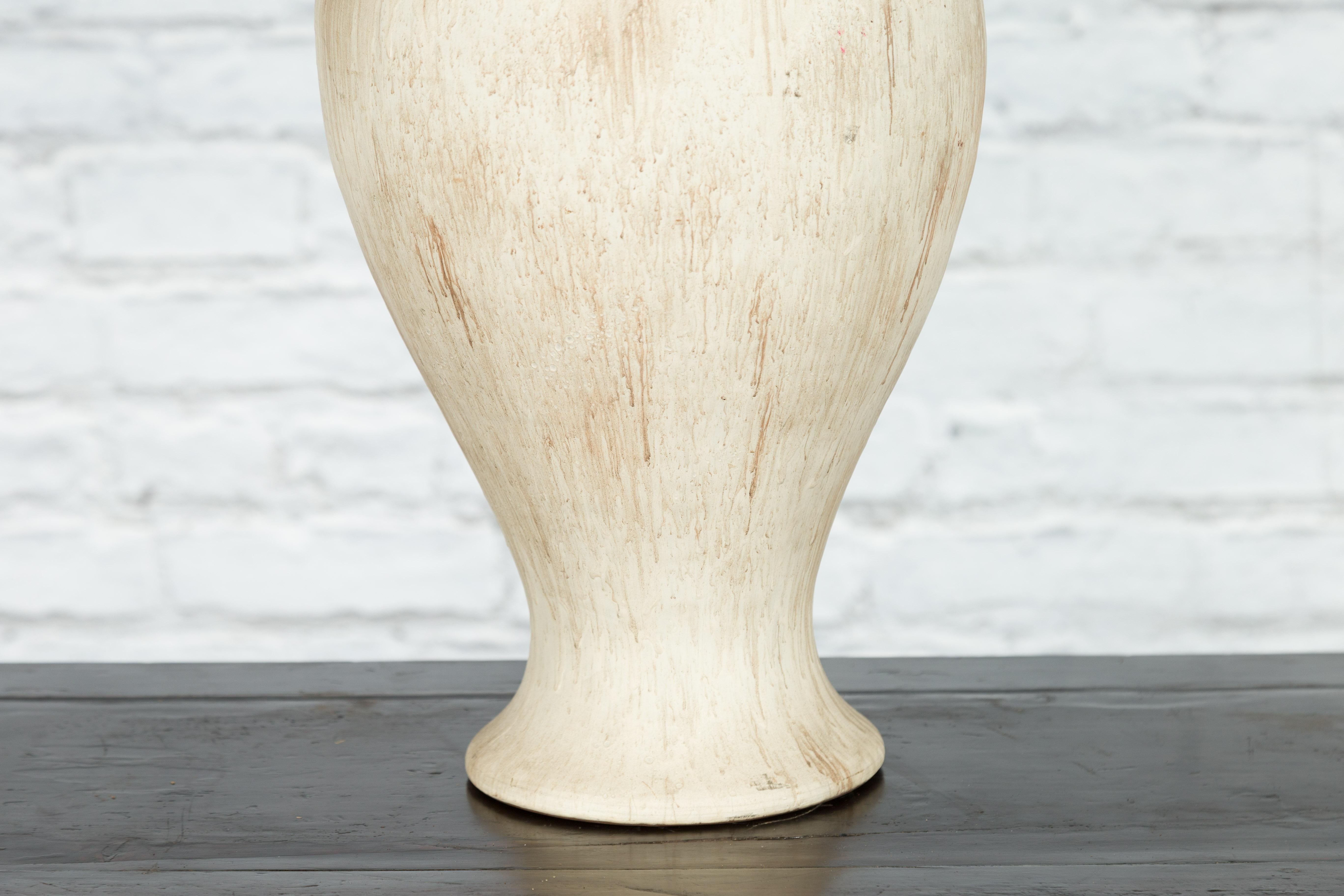 Glazed Vintage Artisan Prem Collection Ceramic Vase Pre Drilled To be Made into a Lamp For Sale