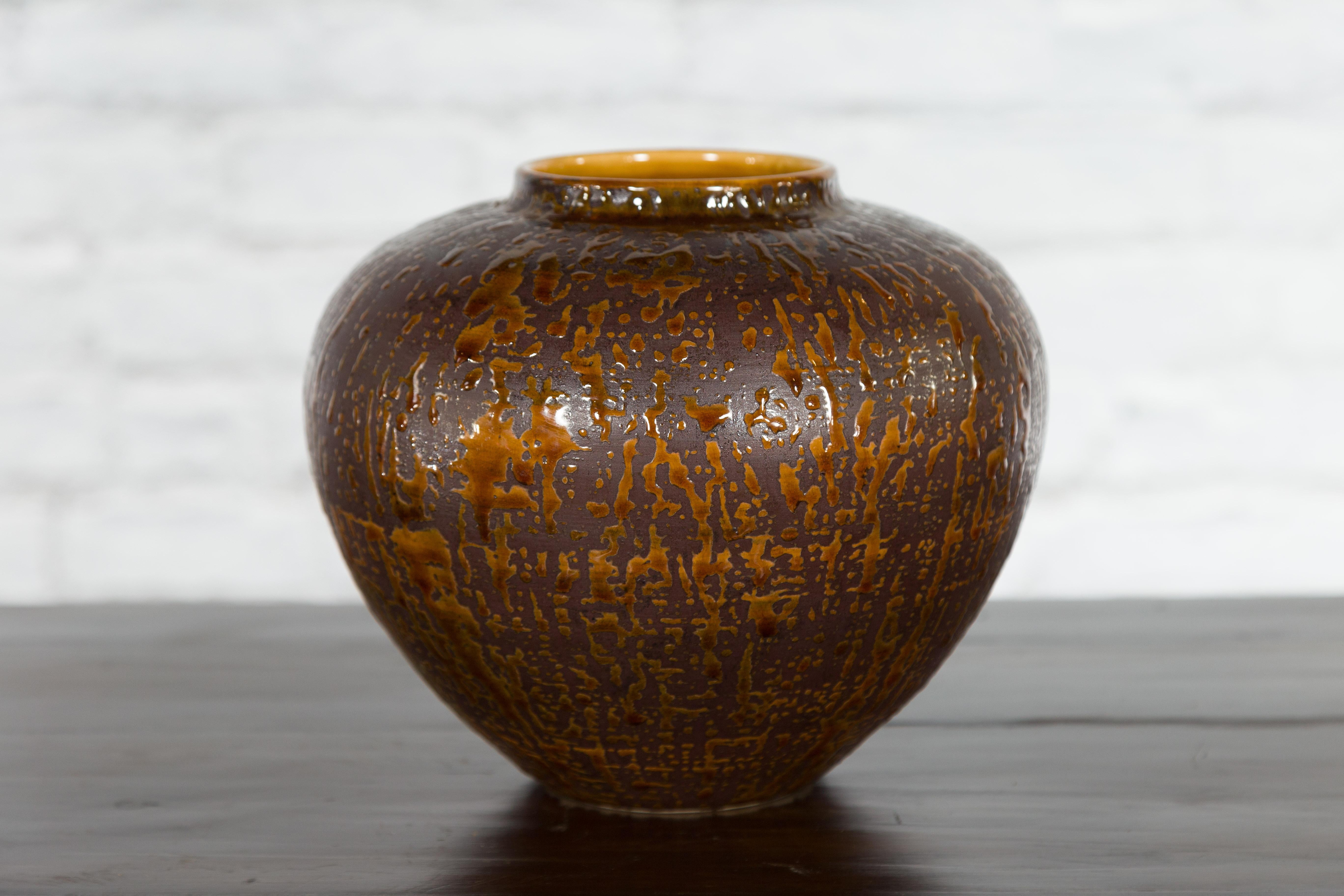 Glazed Vintage Artisan Prem Collection Two-Toned Ceramic Jar with Caramel Toned Glaze