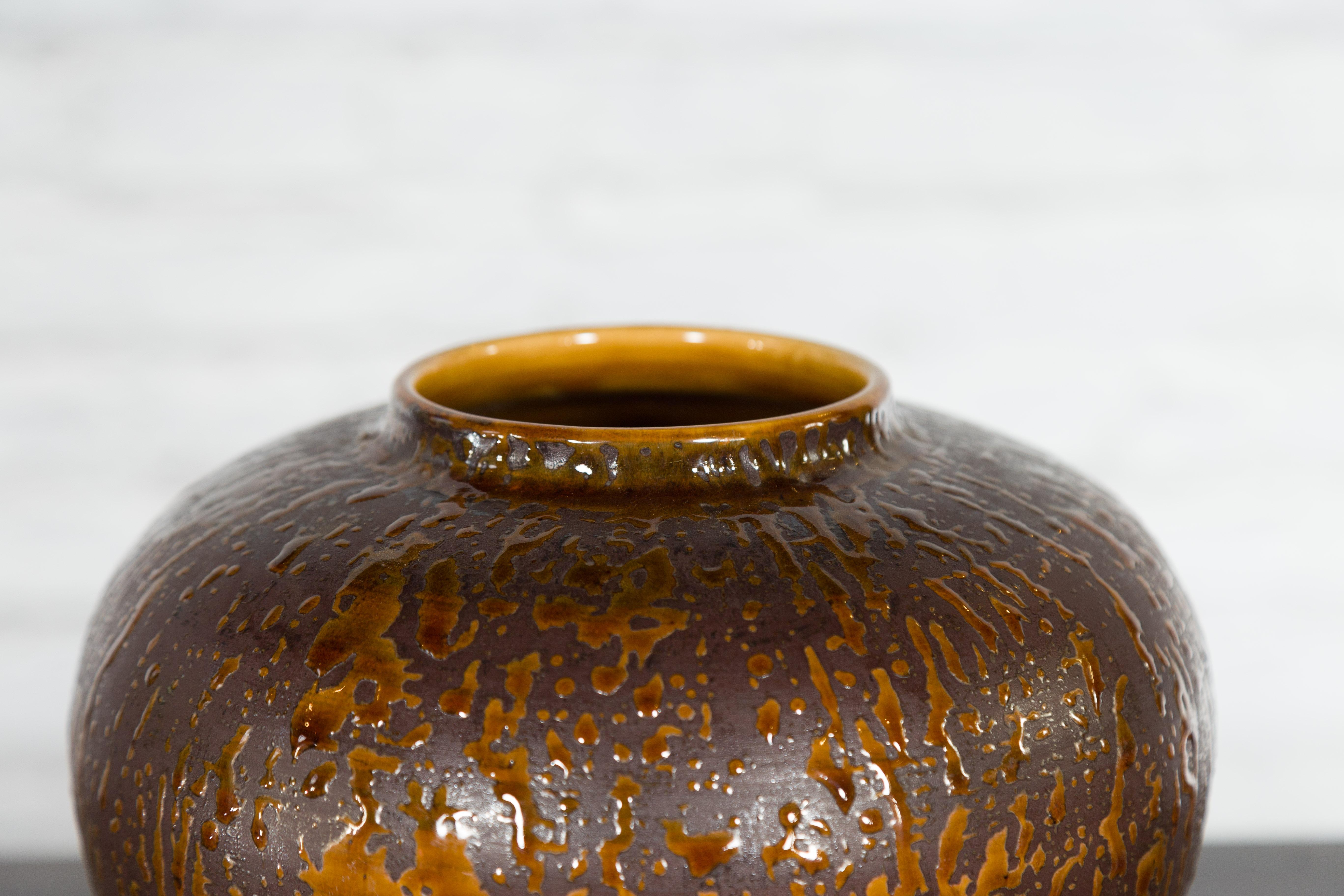 Vintage Artisan Prem Collection Two-Toned Ceramic Jar with Caramel Toned Glaze In Good Condition In Yonkers, NY