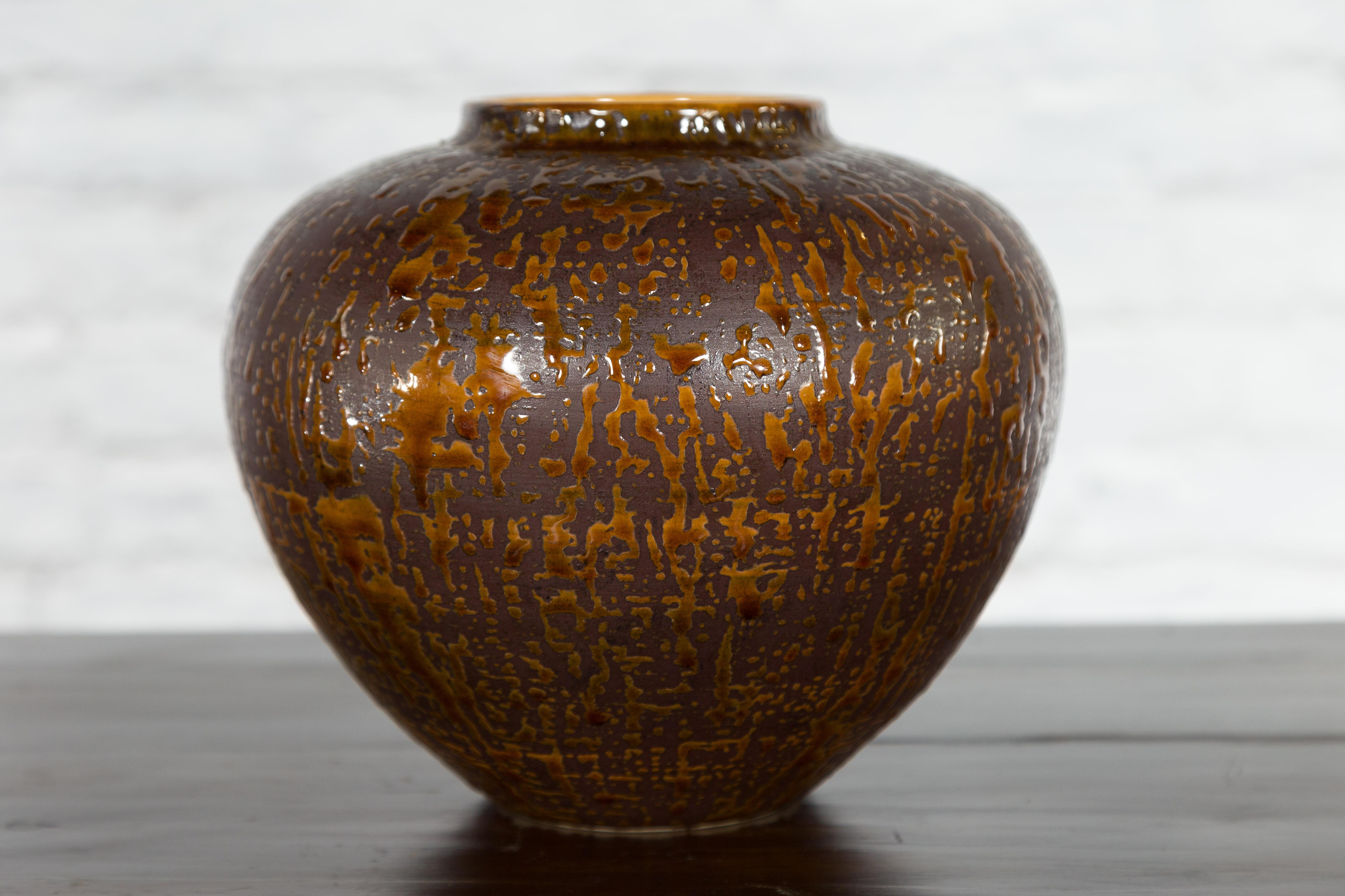 20th Century Vintage Artisan Prem Collection Two-Toned Ceramic Jar with Caramel Toned Glaze