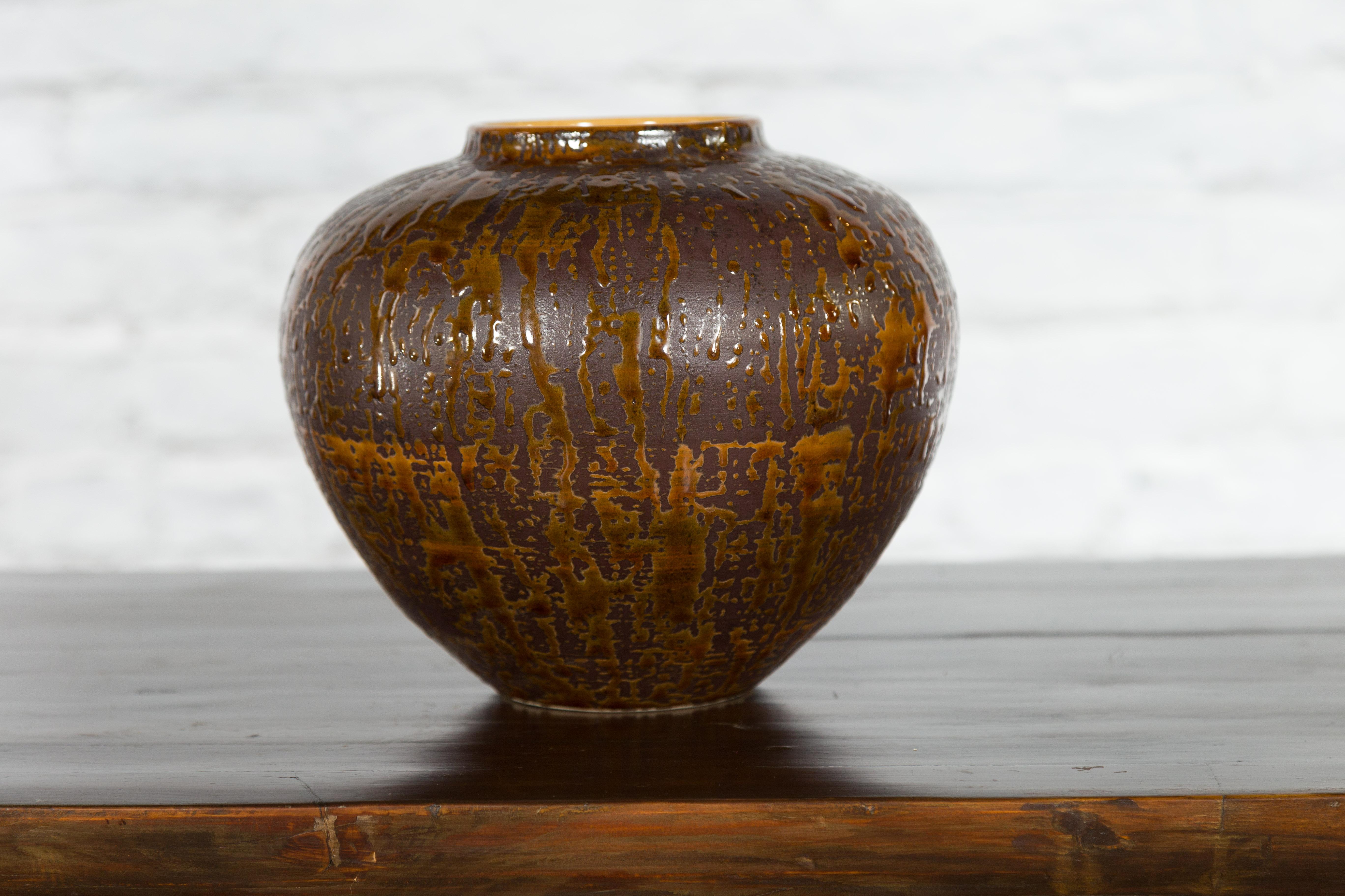 Vintage Artisan Prem Collection Two-Toned Ceramic Jar with Caramel Toned Glaze 1