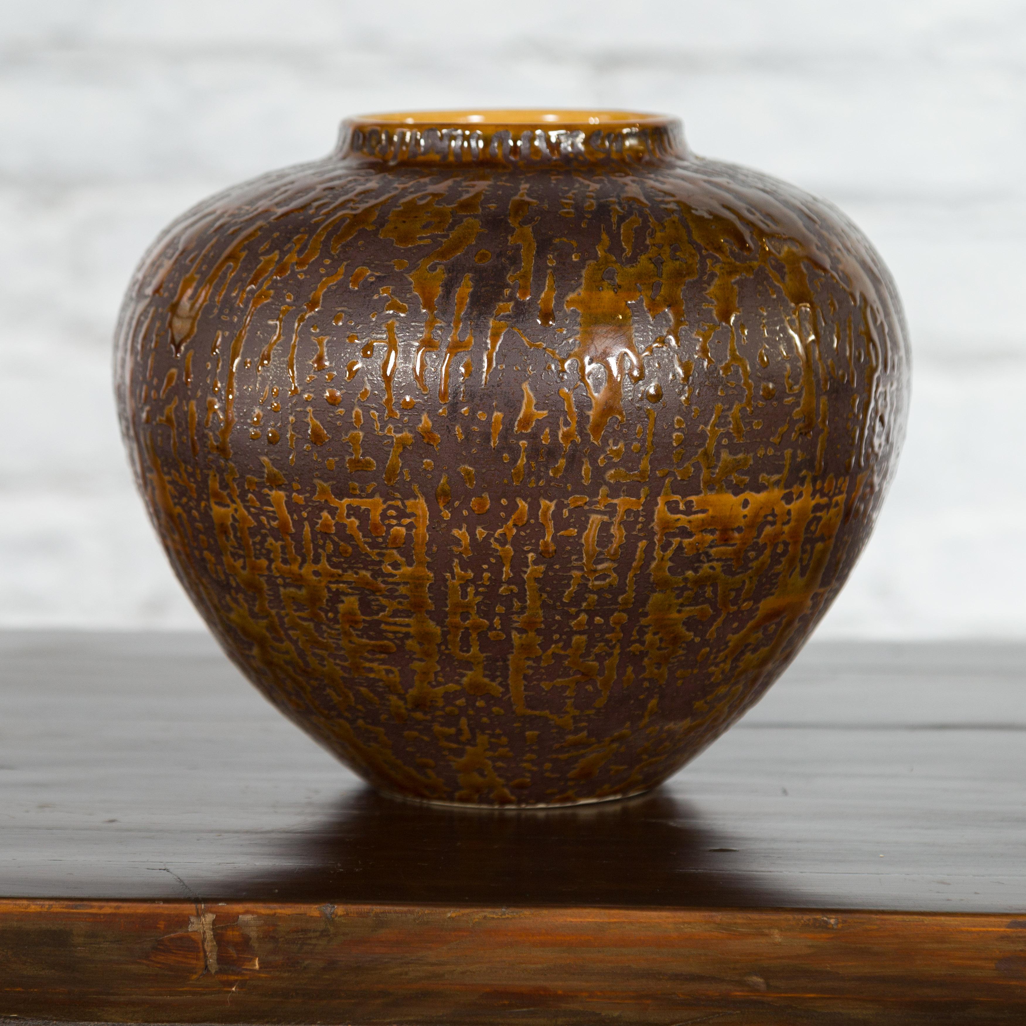 Vintage Artisan Prem Collection Two-Toned Ceramic Jar with Caramel Toned Glaze 2