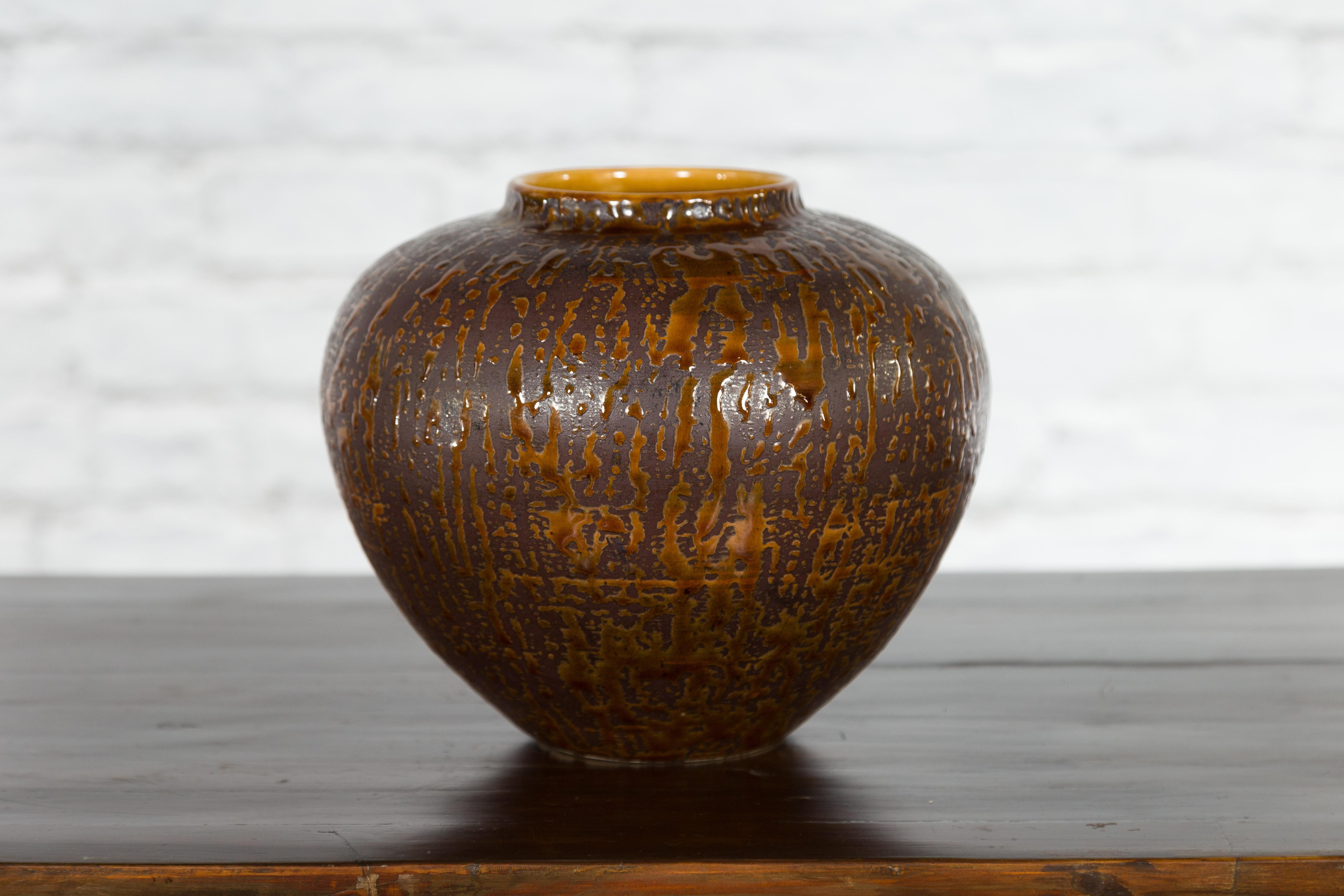 Vintage Artisan Prem Collection Two-Toned Ceramic Jar with Caramel Toned Glaze 3