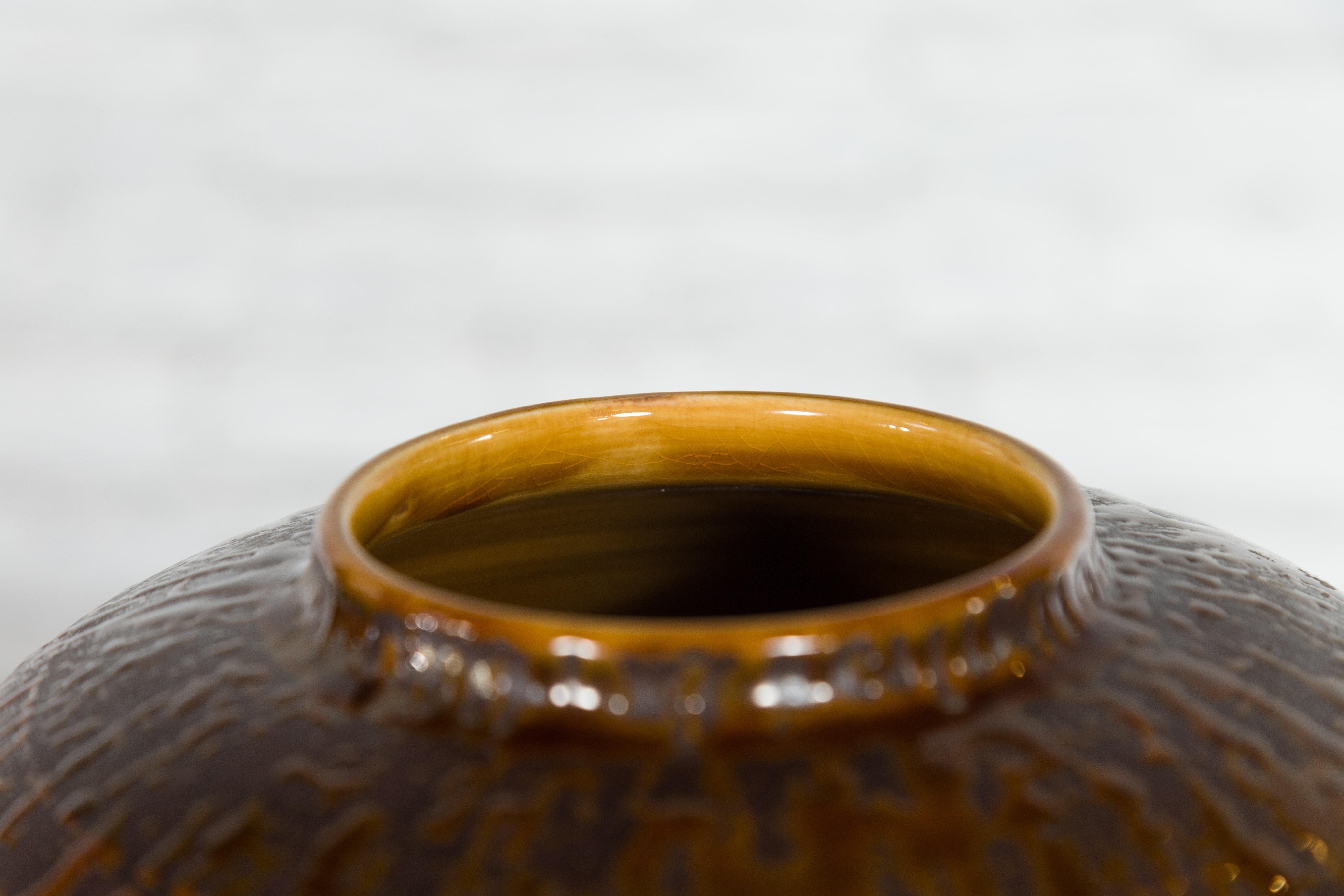 Vintage Artisan Prem Collection Two-Toned Ceramic Jar with Caramel Toned Glaze 4