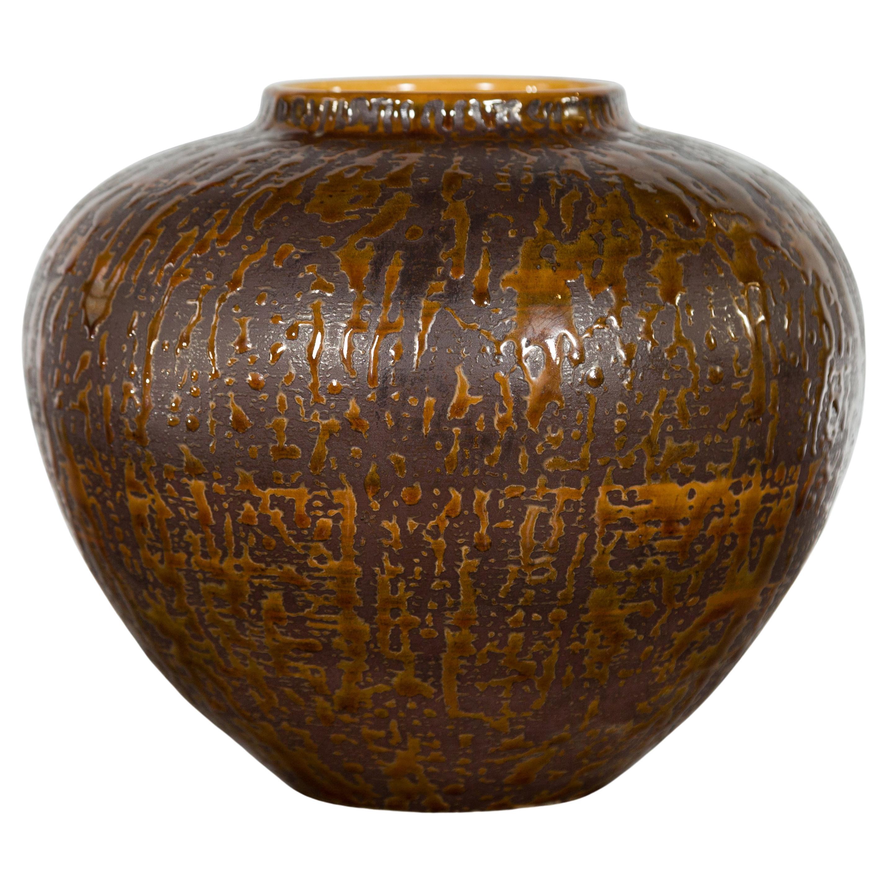 Vintage Artisan Prem Collection Two-Toned Ceramic Jar with Caramel Toned Glaze