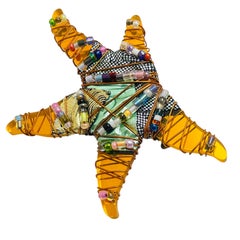 Vintage artisan seed bead resin starfish designer brooch