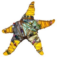 Vintage artisan seed bead resin starfish designer brooch