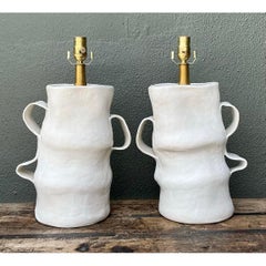 Lampade artigianali d'epoca in ceramica a lastra - una coppia