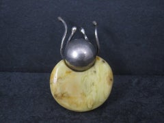 Vintage Artisan Sterling Baltic Egg Yolk Amber Beetle Bug Ring Adjustable Size 9