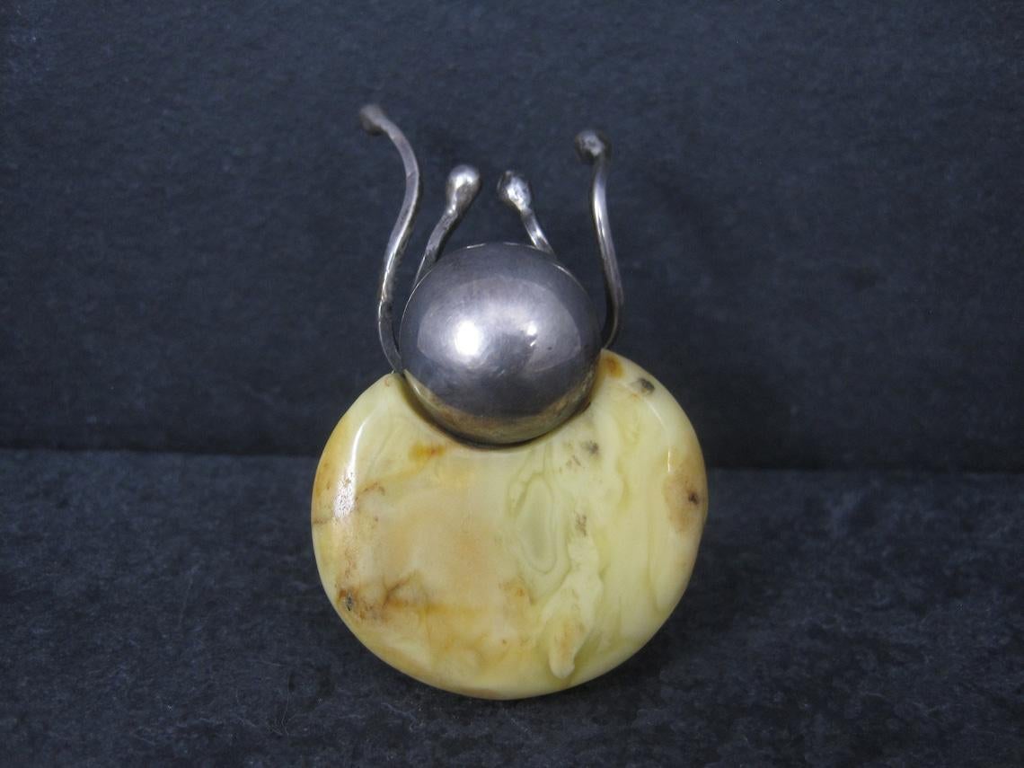 Vintage Artisan Sterling Baltic Egg Yolk Amber Beetle Bug Ring Adjustable Size 9 For Sale 3