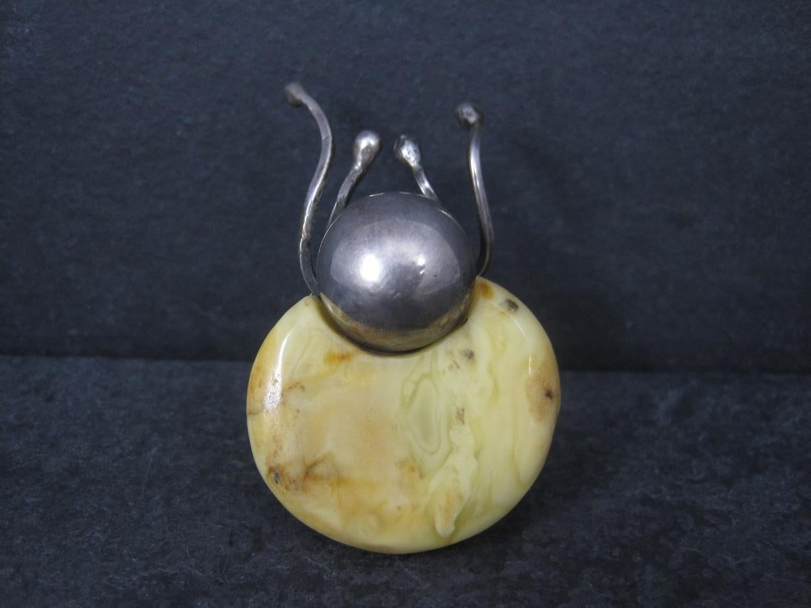 Vintage Artisan Sterling Baltic Egg Yolk Amber Beetle Bug Ring Adjustable Size 9 For Sale 2