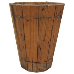 Vintage Artisanal Wood and Wire Barrel Style Wastebasket