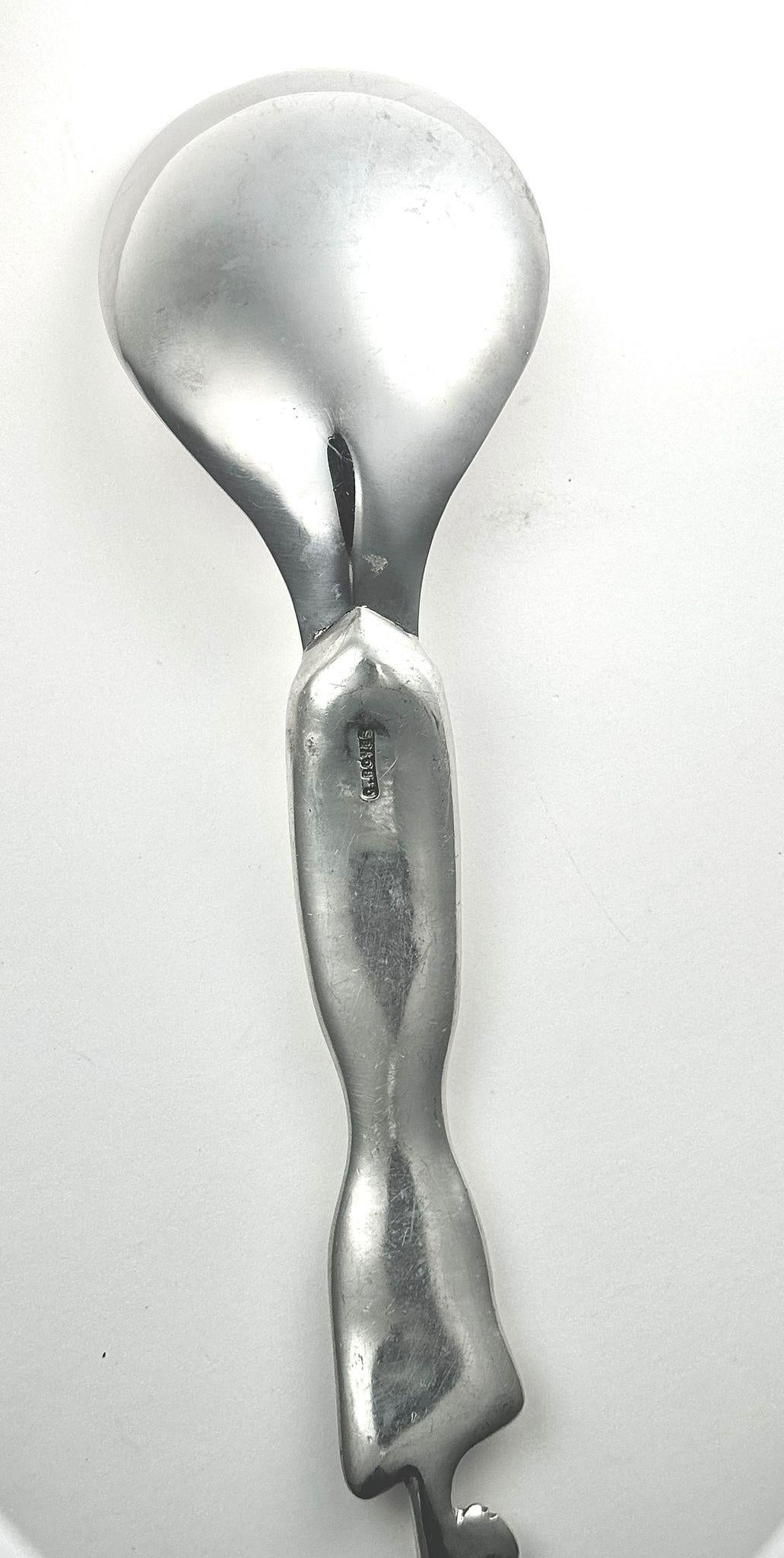 Vintage Artist Signed BOYES Nude Female Large Mixed Metal Serving Spoon In Excellent Condition For Sale In Montreal, QC