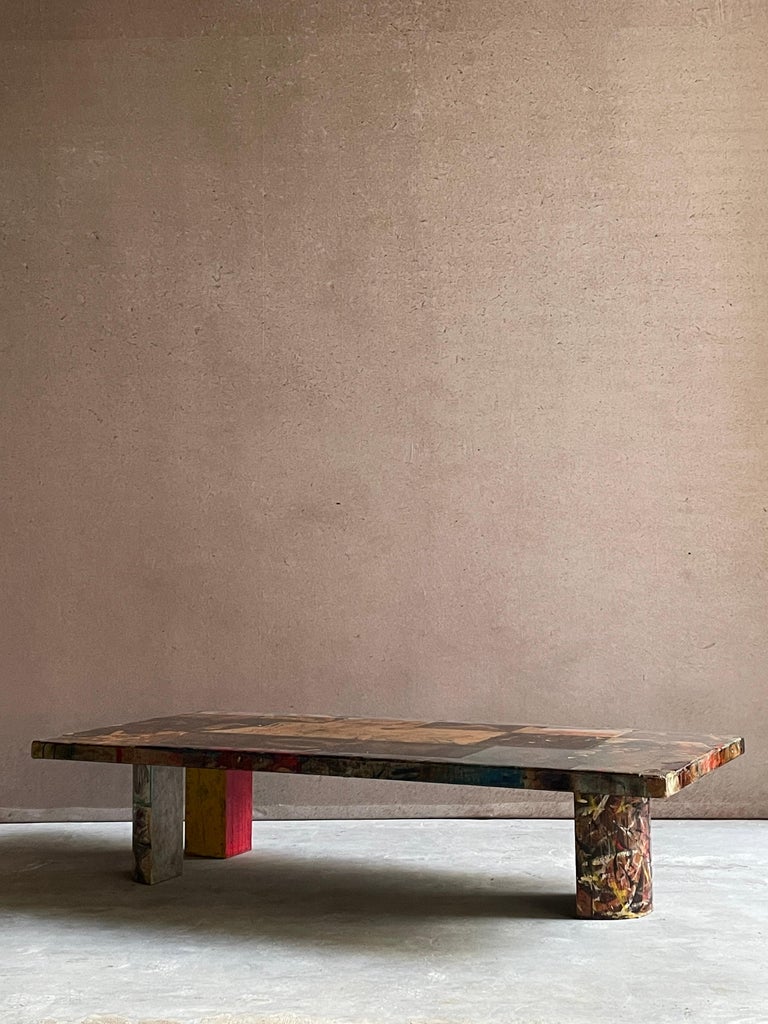 Vintage Artist Signed Studio Mixed Media Coffee Table 1989 For Sale at