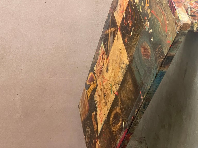 Vintage Artist Signed Studio Mixed Media Coffee Table 1989 For Sale at