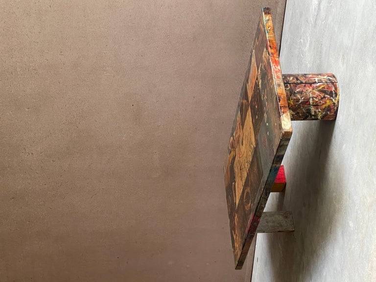 Vintage Artist Signed Studio Mixed Media Coffee Table 1989 For Sale at