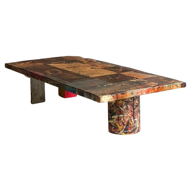 Vintage Artist Signed Studio Mixed Media Coffee Table 1989 For Sale at