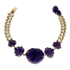 Pulsera Vintage Art Carved Amatista Gemstone 14k Oro