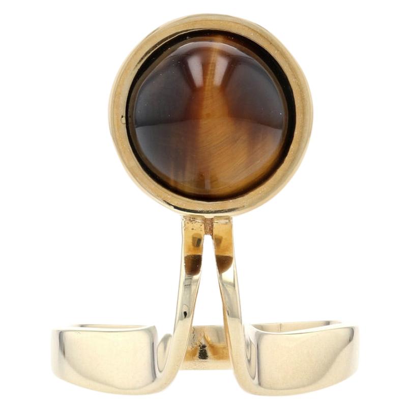 Vintage Artistic Tiger Eye Ring, 9k Yellow Gold Distinctive Solitaire