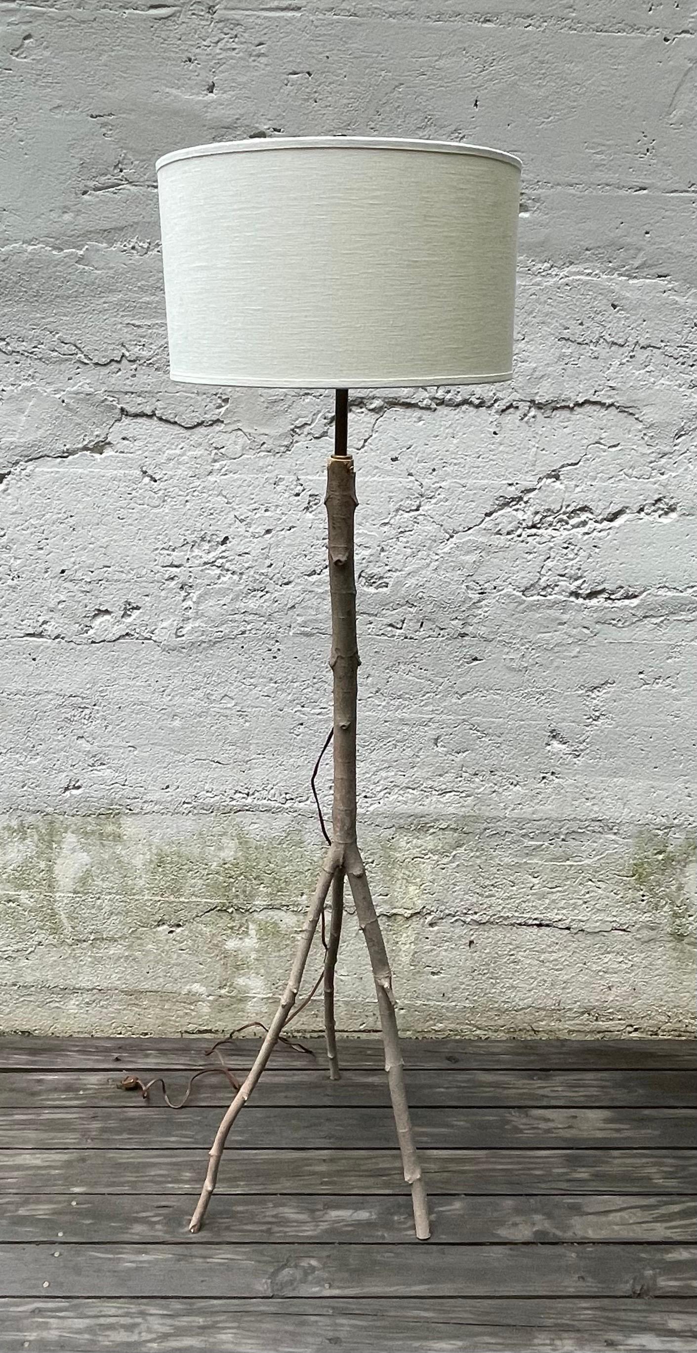 Very cool Arts & Crafts vintage twig floor lamp from Catskills NY.  Rewired, shade not included.