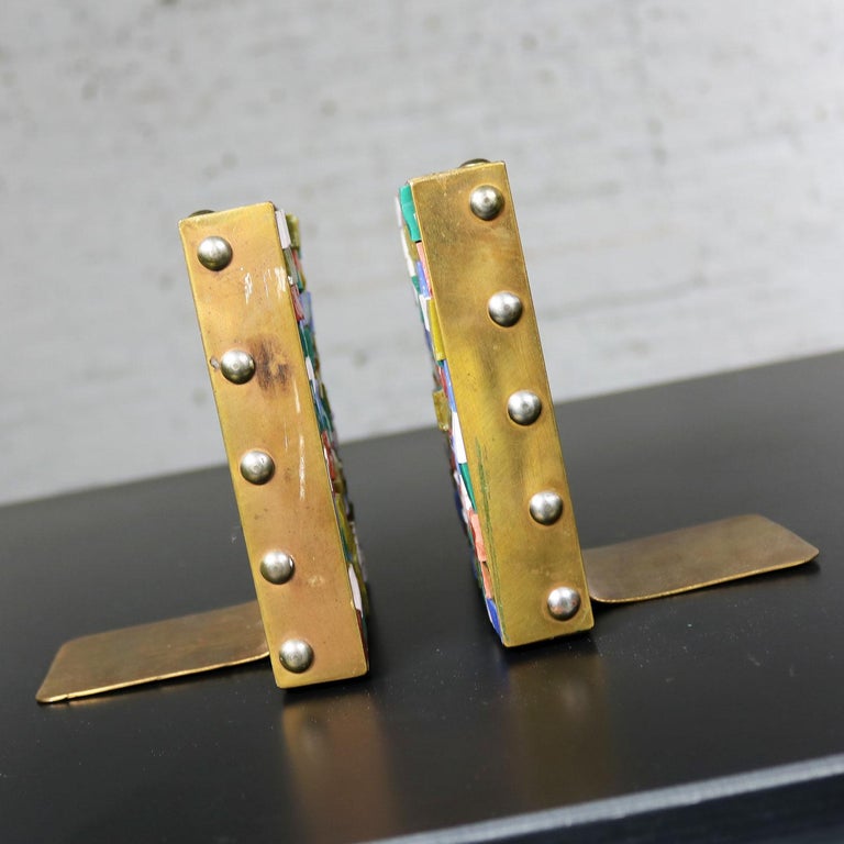 Vintage Arts and Crafts Copper and Glass Mosaic Bookends at 1stDibs
