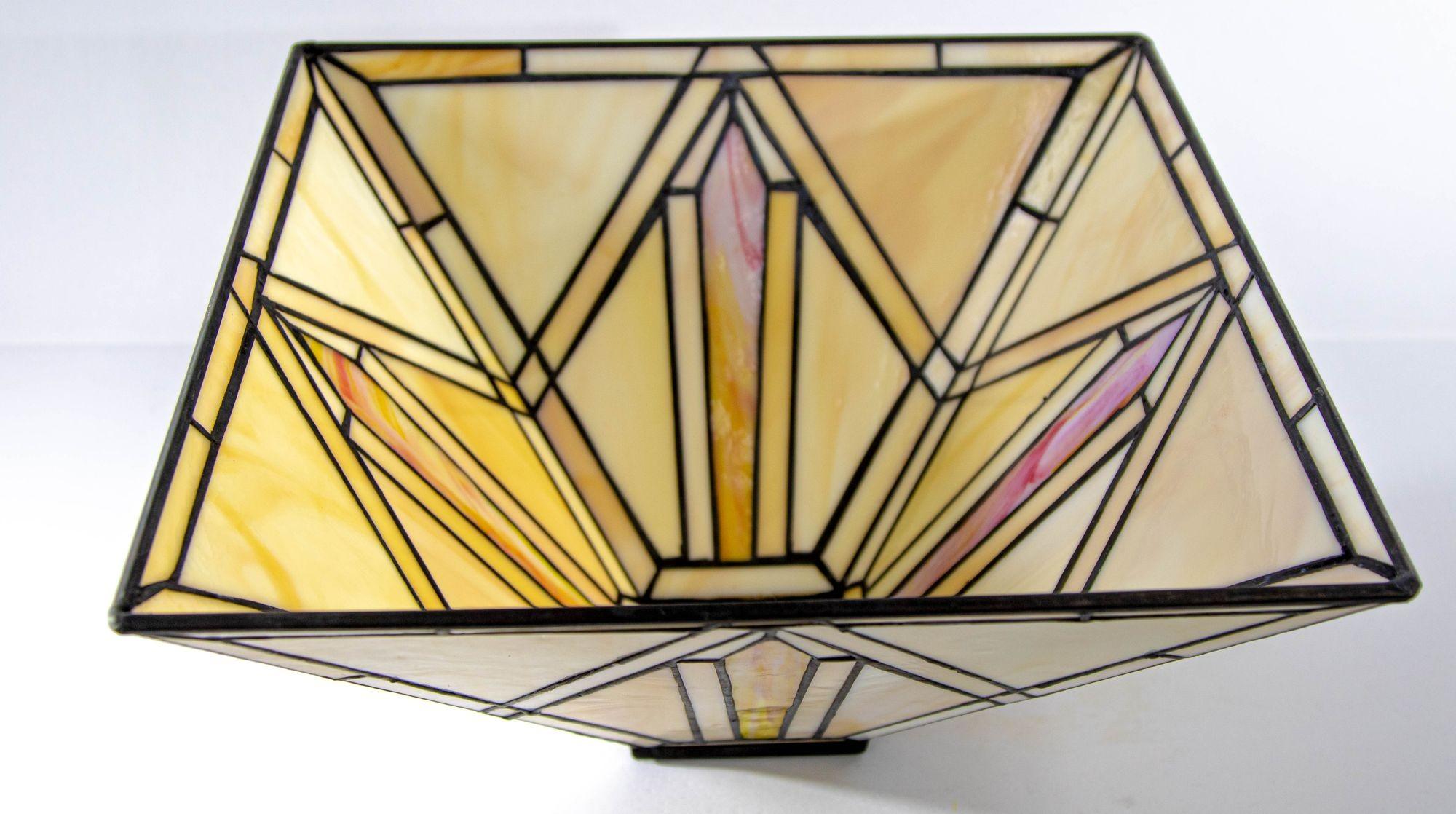 Vintage Arts and Crafts Mission Frank Lloyd Wright Style Stained Glass Shade For Sale 1