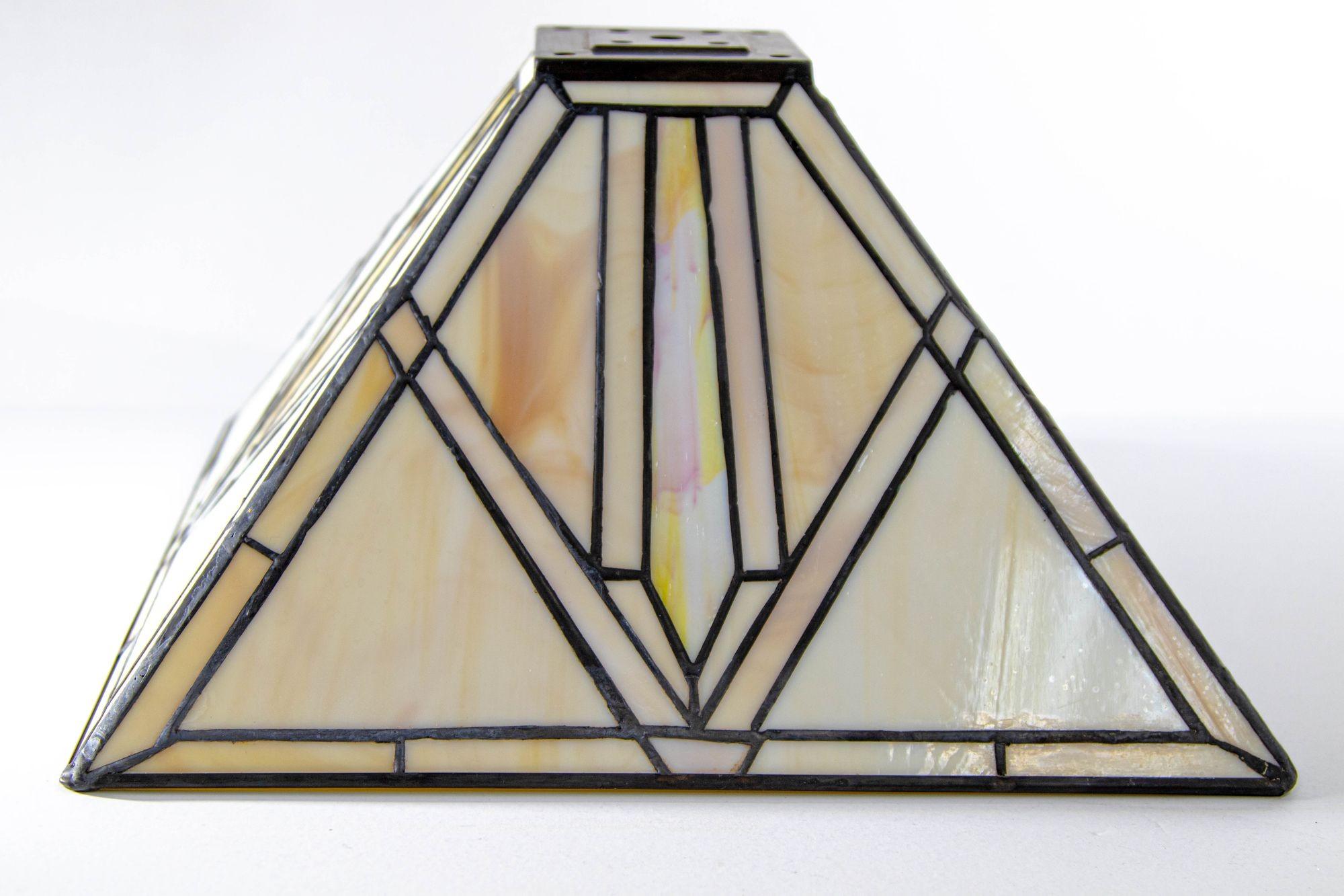 Vintage Arts and Crafts Mission Frank Lloyd Wright Style Stained Glass Shade For Sale 2