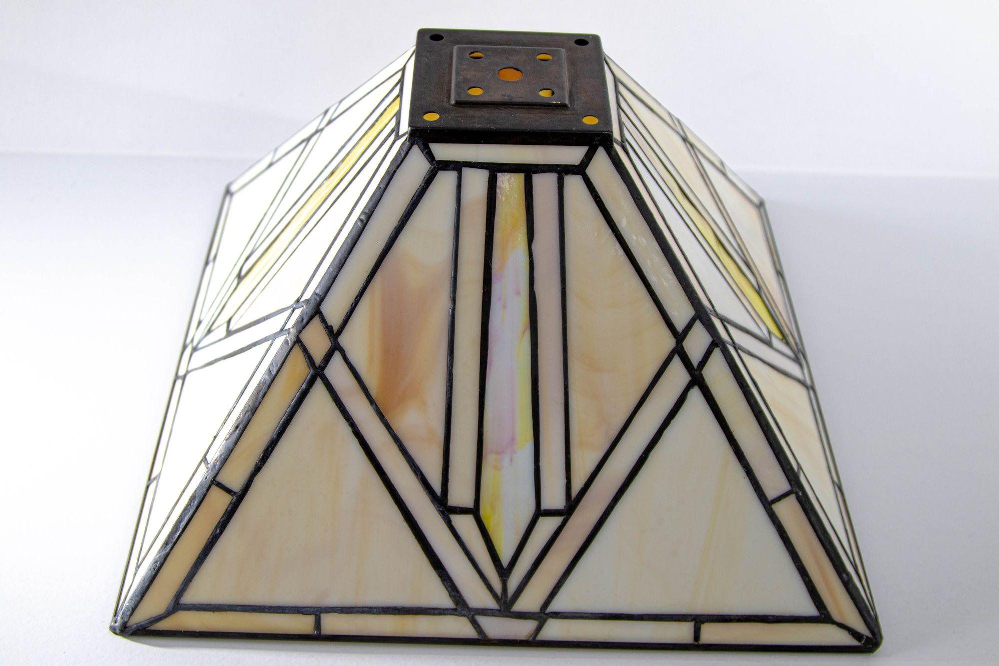 American Vintage Arts and Crafts Mission Frank Lloyd Wright Style Stained Glass Shade For Sale