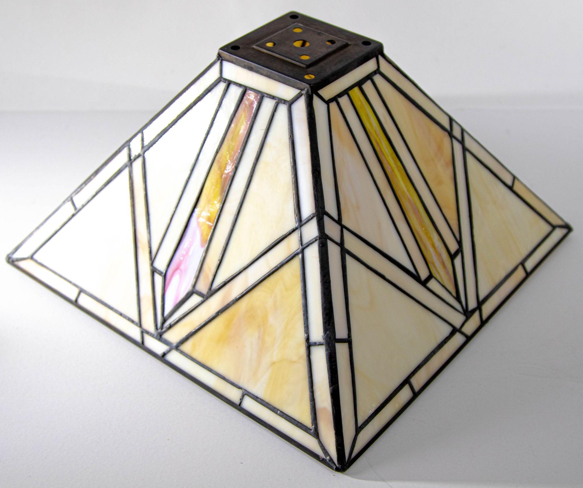 Cut Glass Vintage Arts and Crafts Mission Frank Lloyd Wright Style Stained Glass Shade For Sale