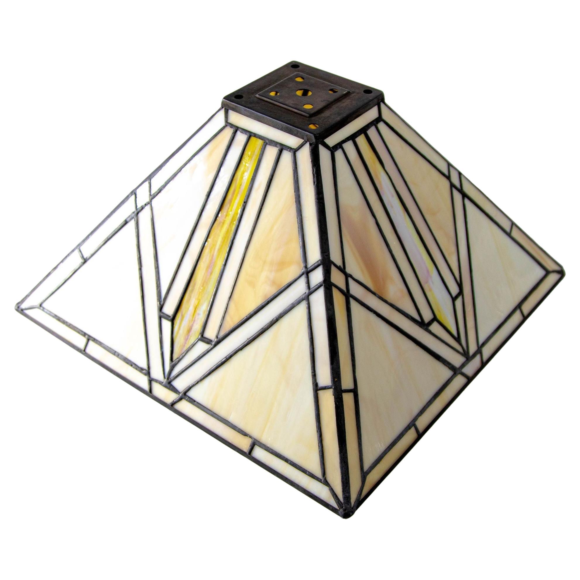 Vintage Arts and Crafts Mission Frank Lloyd Wright Style Stained Glass Shade For Sale