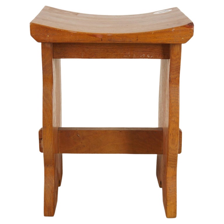 Vintage Arts and Crafts Oak and Maple Wooden Stool, Scotland 1930, H011 ...