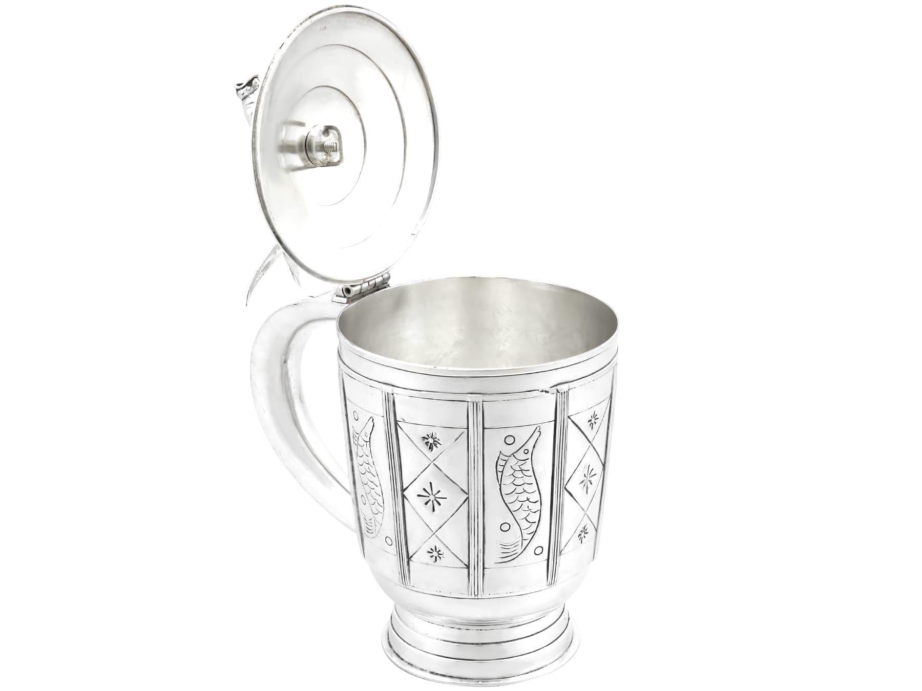 Vintage Arts and Crafts Sterling Silver Tankard (1958) For Sale 5