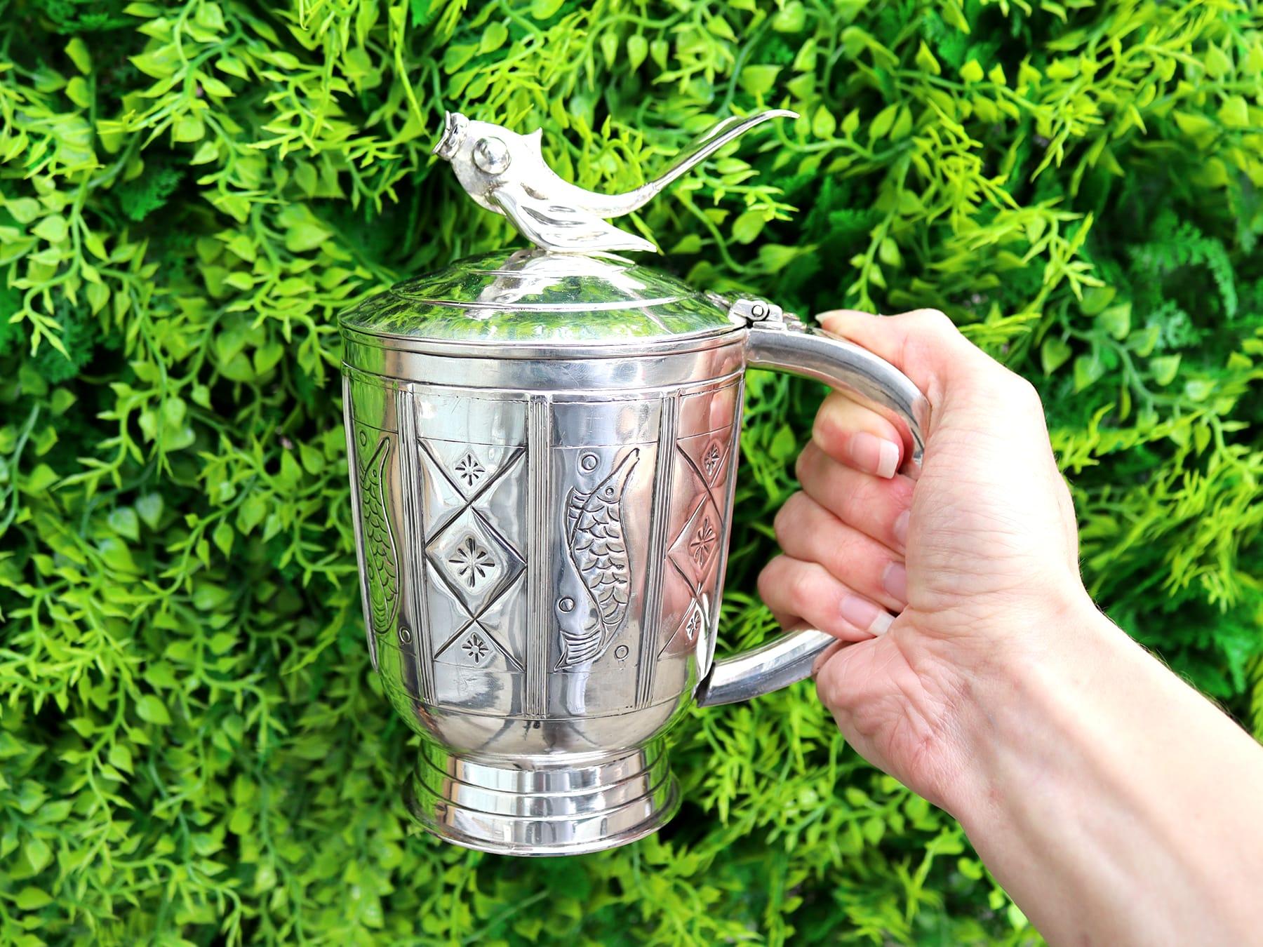 English Vintage Arts and Crafts Sterling Silver Tankard (1958) For Sale