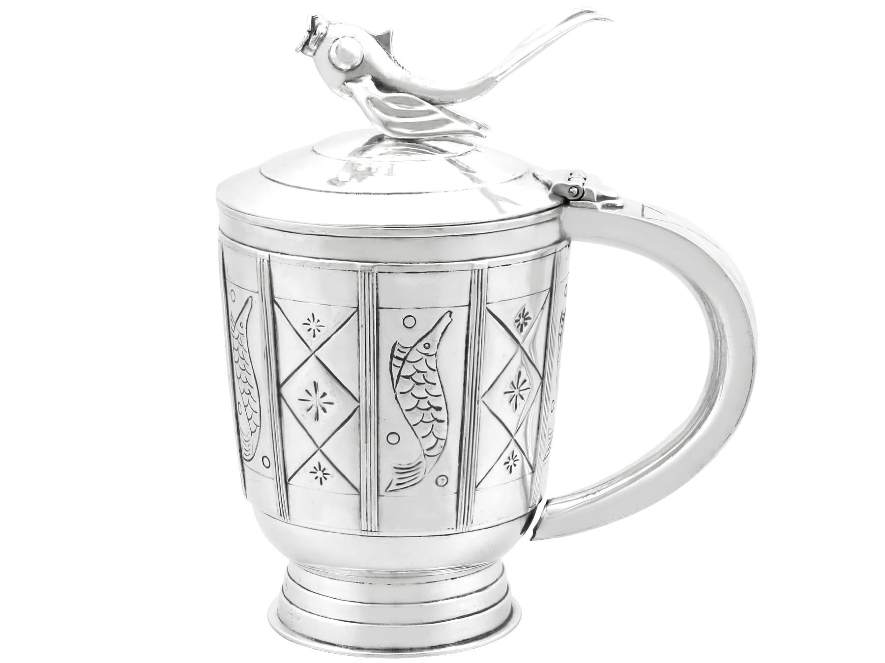 Vintage Arts and Crafts Sterling Silver Tankard (1958) For Sale 3