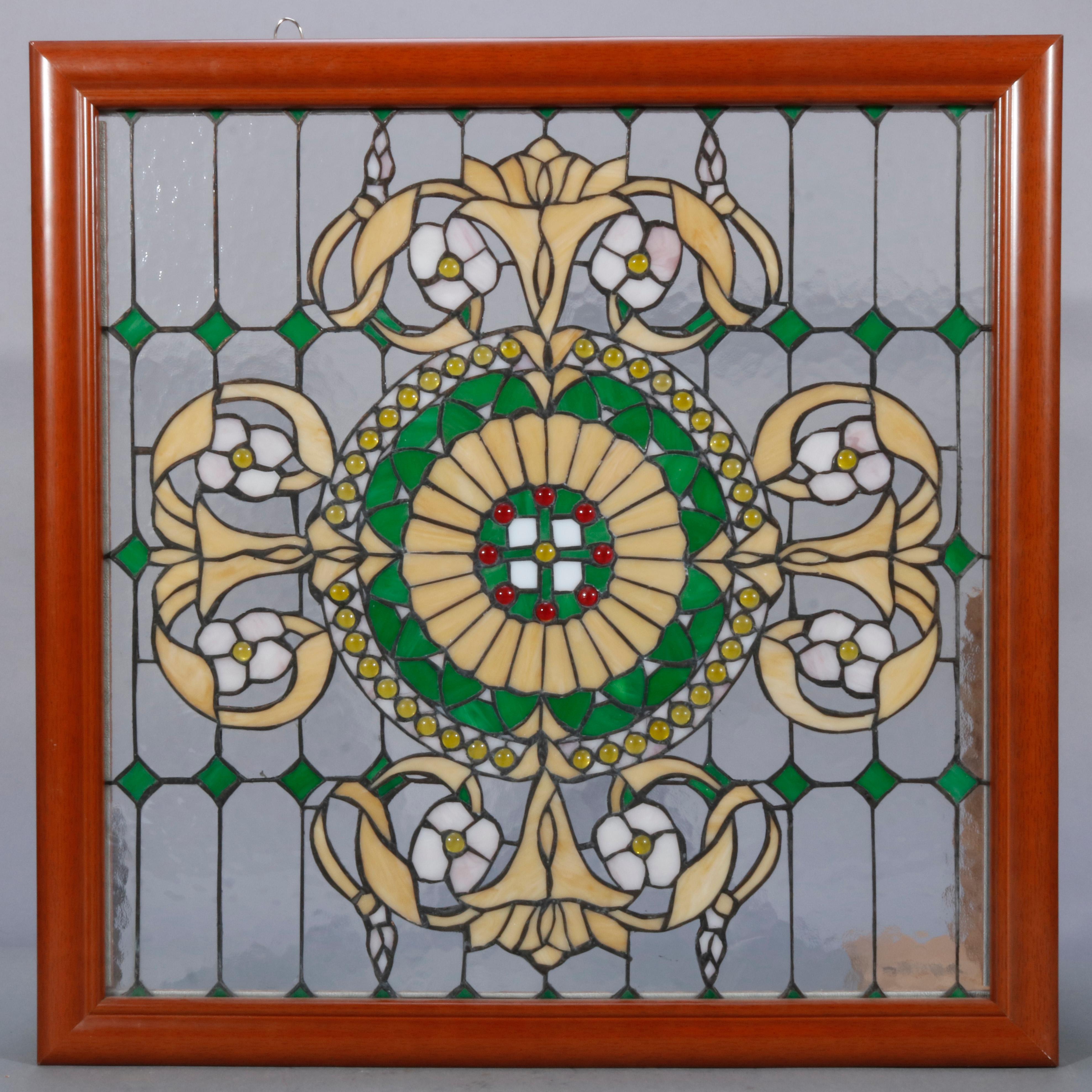 Arts and Crafts Vintage Arts & Crafts Style Jeweled Leaded Glass Window, 20th Century