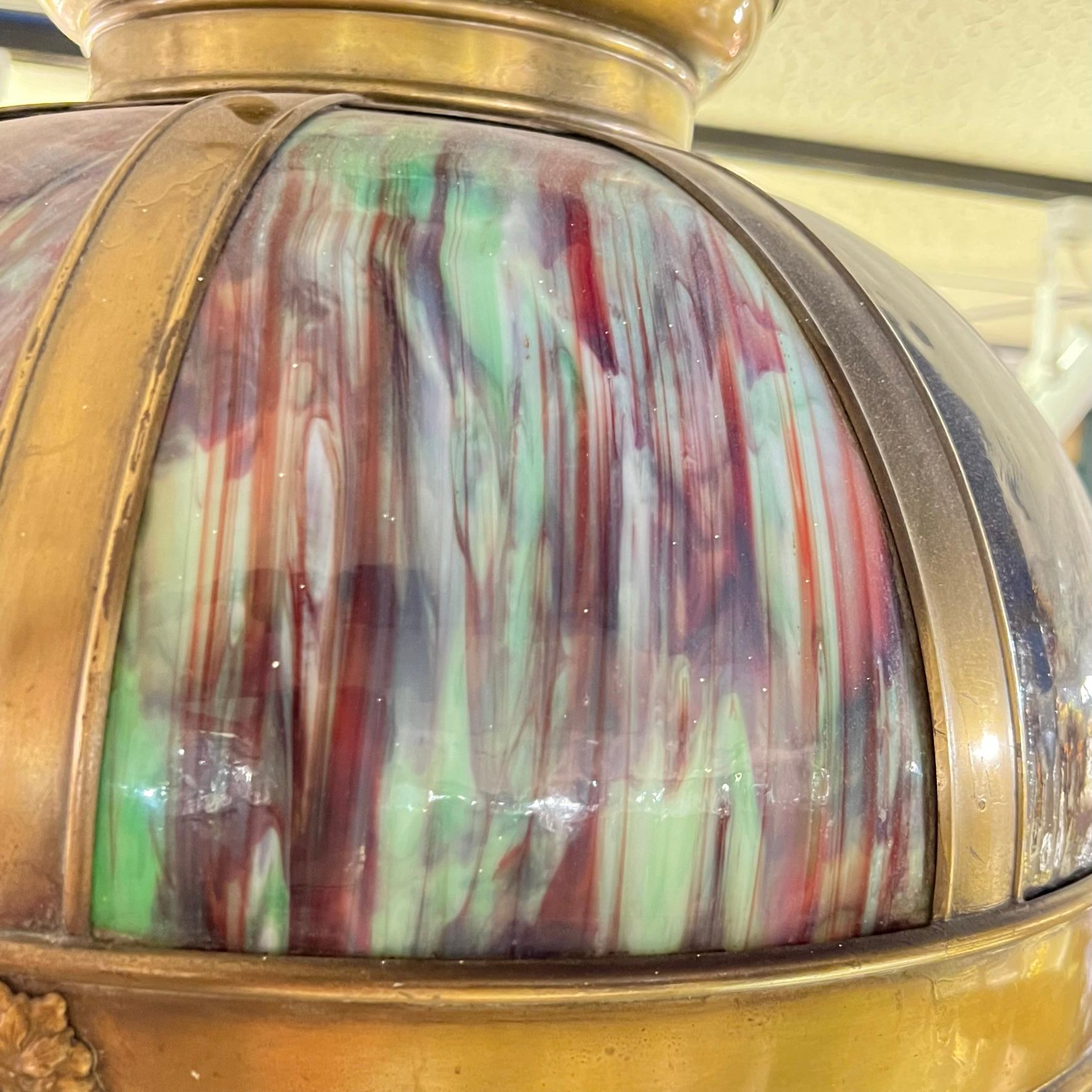 Vintage Arts and Crafts Style Slag Glass Hanging Lamp For Sale 5